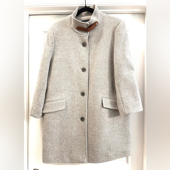 Ralph Lauren Jackets & Blazers - Ralph Lauren Gray Herringbone Wool Coat with Brown Strap Size 14 NWOT